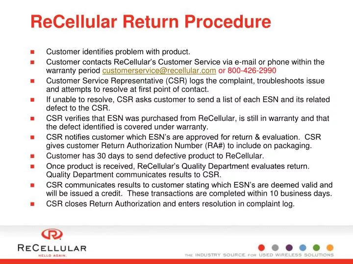 recellular return procedure