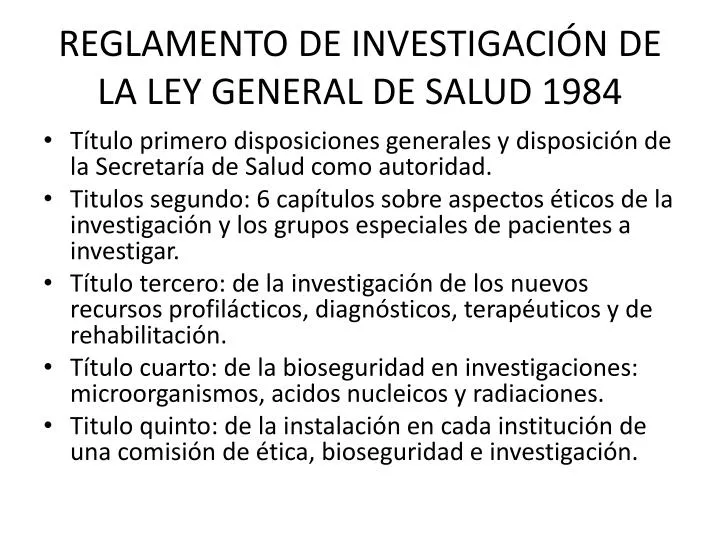 reglamento de investigaci n de la ley general de salud 1984