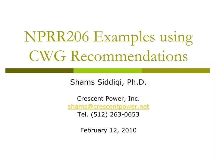 nprr206 examples using cwg recommendations