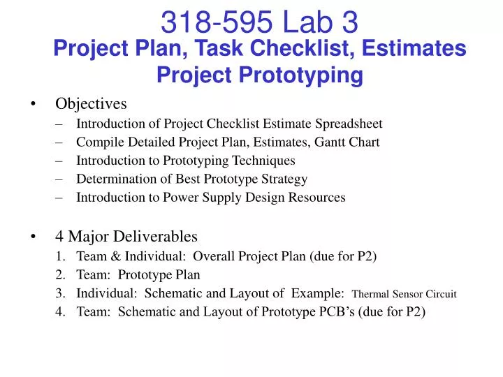 project plan task checklist estimates project prototyping