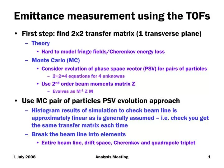 emittance measurement using the tofs