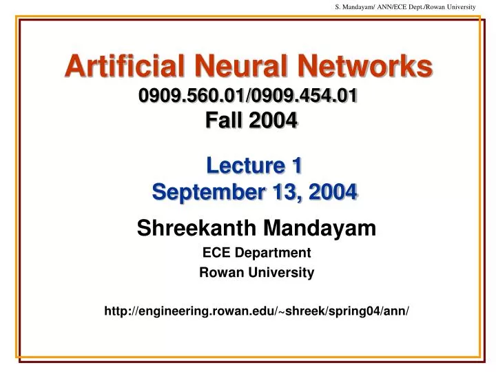 artificial neural networks 0909 560 01 0909 454 01 fall 2004