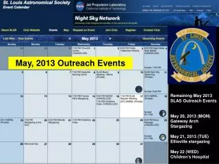 May, 2013 Outreach Events