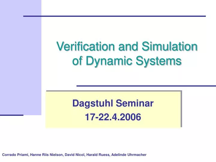 verification and simulation of dynamic systems