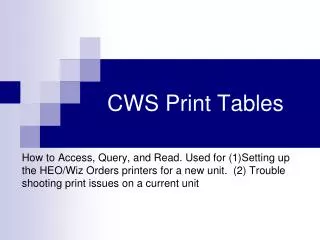 CWS Print Tables