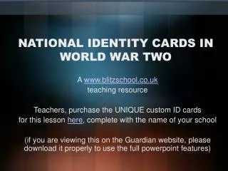 NATIONAL IDENTITY CARDS IN WORLD WAR TWO