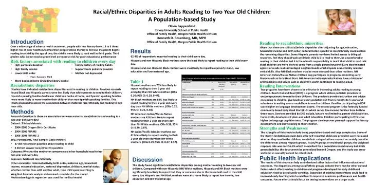 racial ethnic disparities in adults reading to two year old children a population based study