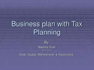 Business plan with Tax Planning