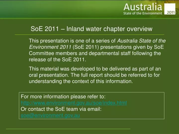 soe 2011 inland water chapter overview