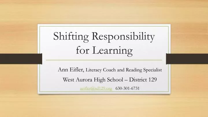shifting responsibility for learning