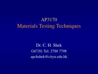 AP3170 Materials Testing Techniques