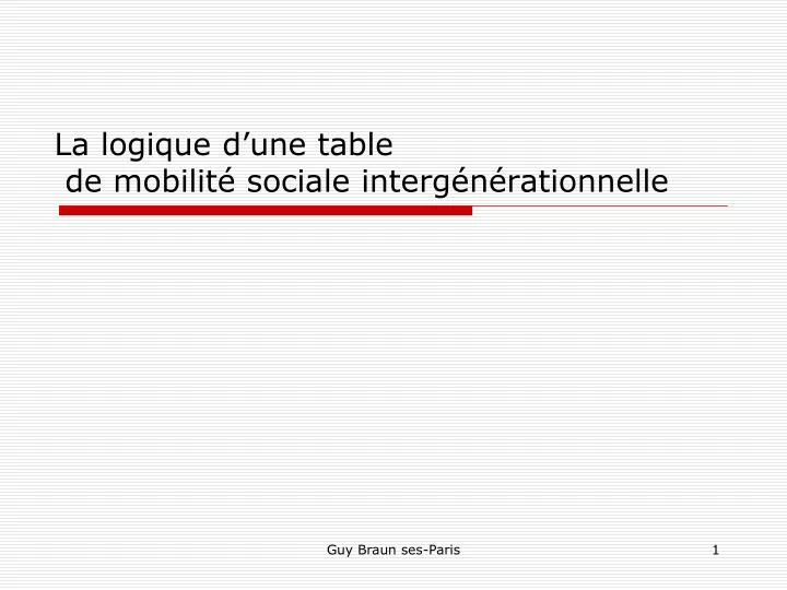 la logique d une table de mobilit sociale interg n rationnelle