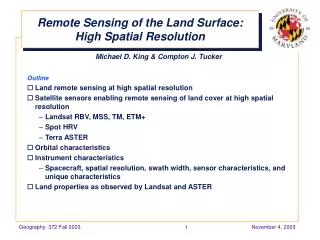 Remote Sensing of the Land Surface: High Spatial Resolution