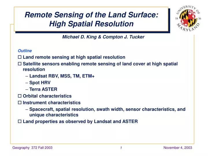 remote sensing of the land surface high spatial resolution