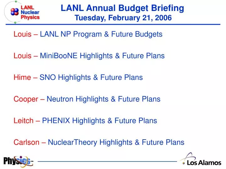 lanl annual budget briefing tuesday february 21 2006