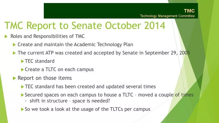 tmc report to senate october 2014