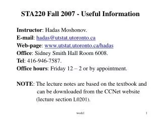 STA220 Fall 2007 - Useful Information