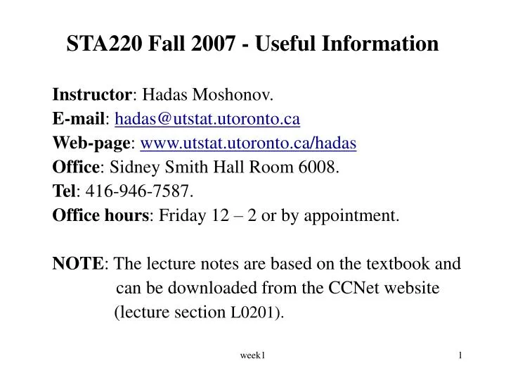 sta220 fall 2007 useful information