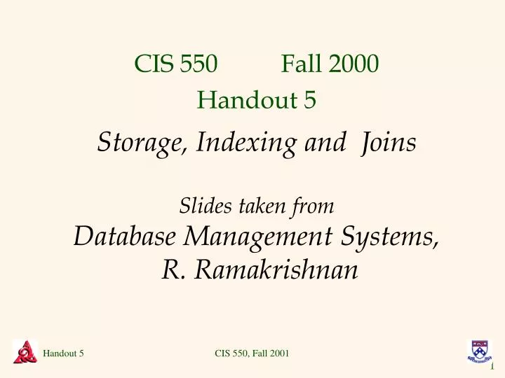 storage indexing and joins slides taken from database management systems r ramakrishnan