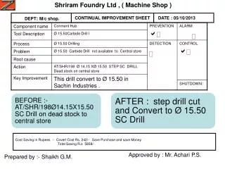 Shriram Foundry Ltd , ( Machine Shop )