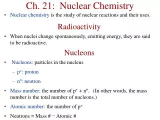 Ch. 21: Nuclear Chemistry
