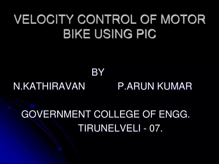 velocity control of motor bike using pic