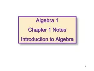 Algebra 1 Chapter 1 Notes Introduction to Algebra