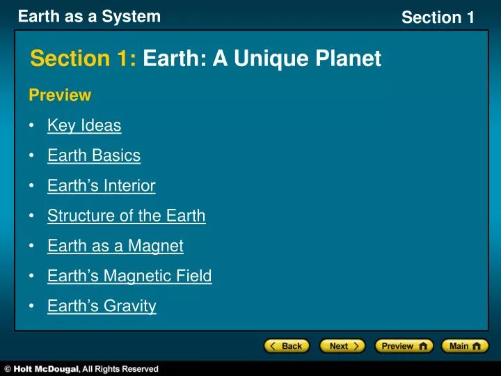 section 1 earth a unique planet