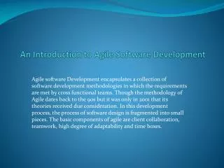 An Introduction to Agile Software Development