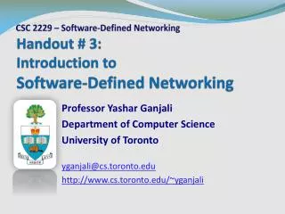 Handout # 3: Introduction to Software-Defined Networking