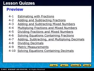 4-1 Estimating with Fractions 4-2 Adding and Subtracting Fractions