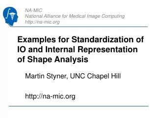 Examples for Standardization of IO and Internal Representation of Shape Analysis