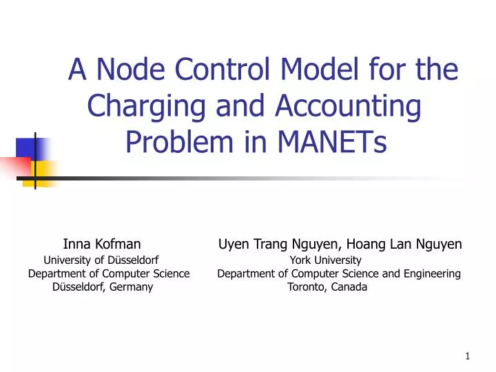 a node control model for the charging and accounting problem in manets