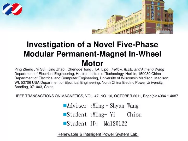 investigation of a novel five phase modular permanent magnet in wheel motor