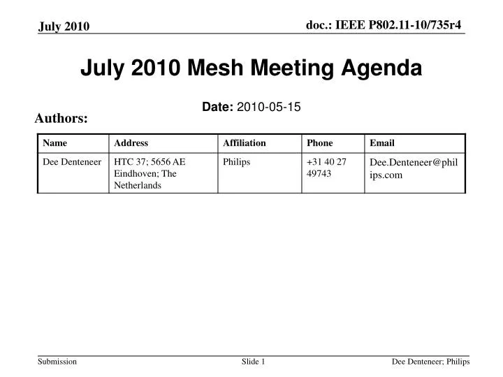 july 2010 mesh meeting agenda