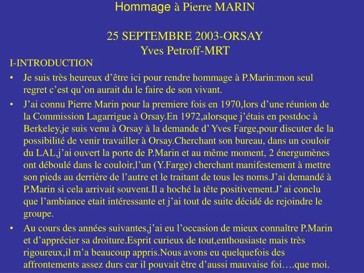 hommage pierre marin 25 septembre 2003 orsay yves petroff mrt
