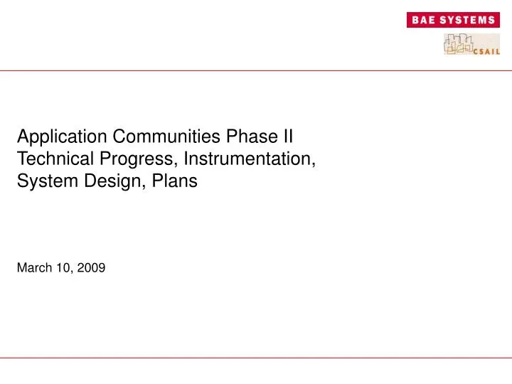 application communities phase ii technical progress instrumentation system design plans