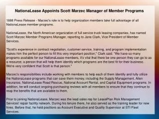 NationaLease Appoints Scott Marzec Manager of Member Program