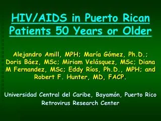 HIV/AIDS in Puerto Rican Patients 50 Years or Older