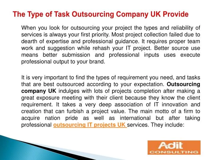 the type of task outsourcing company uk provide