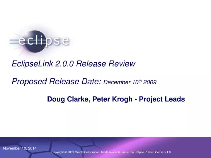 eclipselink 2 0 0 release review proposed release date december 10 th 2009