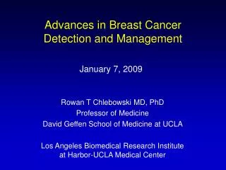 Advances in Breast Cancer Detection and Management
