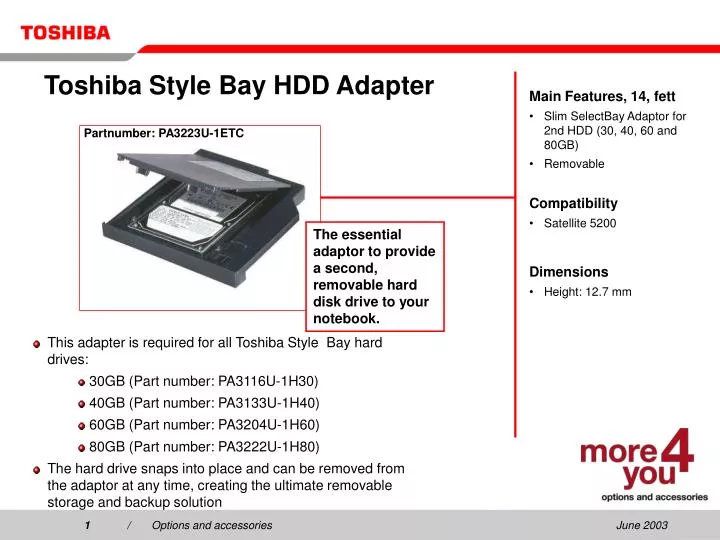 toshiba style bay hdd adapter