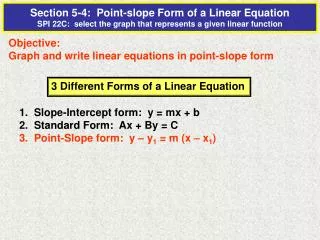 Objective: Graph and write linear equations in point-slope form