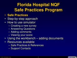 Florida Hospital NQF Safe Practices Program
