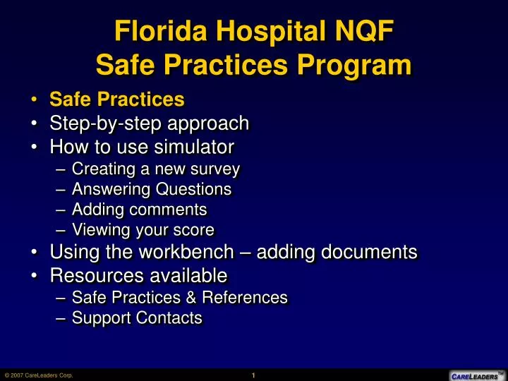 florida hospital nqf safe practices program