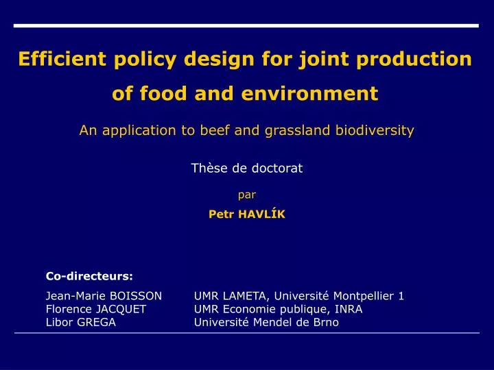 efficient policy design for joint production of food and environment