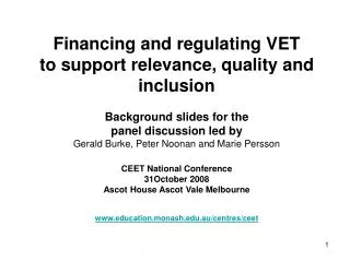 Financing and regulating VET to support relevance, quality and inclusion