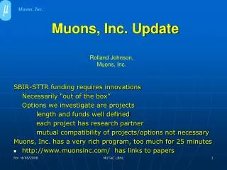 Muons, Inc. Update
