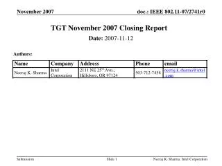 TGT November 2007 Closing Report